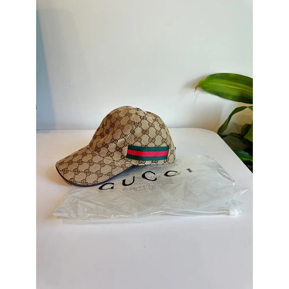 Gucci GG Monogram Canvas Baseball Hat Beige Ebony Green Red Web Stripe Cap - Picture 2 of 15